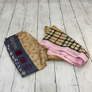 2 Women’s SILK Scarves. Pink and tan like Burberry-plaid style NWOT